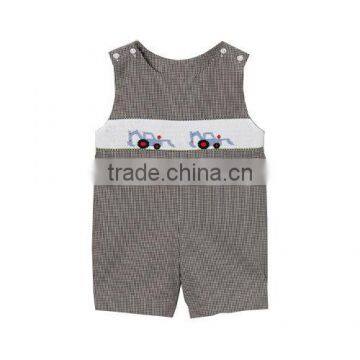 Black Gingham Smocked Excavator Shortall