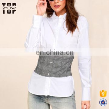 China suppliers full button placket long sleeve white shirt women