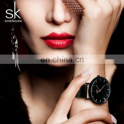 SHENGKE Cool Girls Black Wristwatch New Model Gorgeous Quartz Handwatchs Stainless Steel Cover Dropshipping Wacths K0059L