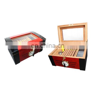 Humidor Cigar Box Wholesale Custom Simple Wooden Handmade Spanish Cedar Wood High Glossy Lacquer Accept Customized