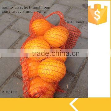 good quality and hot sale 25*39 orange HDPE beans mesh bags with handle