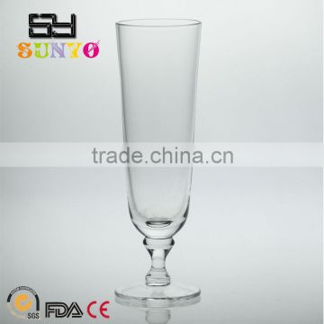 Long shaped beer glass with bubble stem leadfree customized size clear transparent handblown