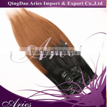 Hot 100% Virgin Human Hair Clip In Human Hair Extensions Ombre Color 7pcs/set