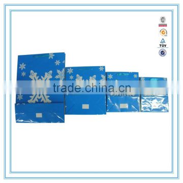 china wholesale handbags blue snowflake drawing tote paper bag