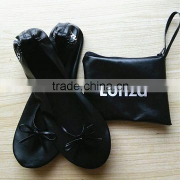 Flat Dancing Ballet Shoes Black Fold Up Shoes For Women