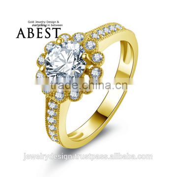 Bezel Halo Round 1.0 Carat Flower 10K Gold Yellow Ring Simulated Diamond Ring Jewelry New Wedding Engagement Ring For Women Gift
