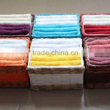 Three colors 6 cotton towels trapezuim willow basket with handle