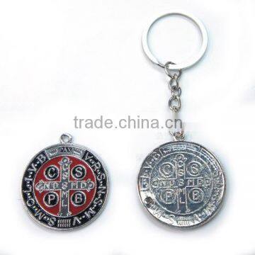 YIWU wholesale st.benedict medal keychain with oil epoxy,christopher medal keychain,religious Christian Benedict keychain