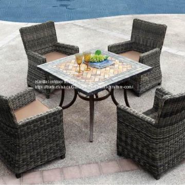 Hot Sale Dining Arm Chair And Marble Table Rattan Wicker Aluminum Frame Outdoor Garden
