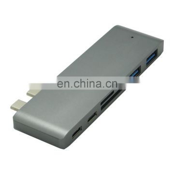 USB C Hub Type C Hub 3.1 with Dual USB C Charging Port,2 USB 3.0 Ports,SD & MicroSD Card Reader for MacBook Pro Chromebook