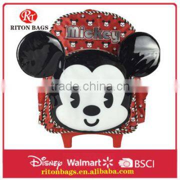 Cute Mickey Design School Bag Trolley Backpack With Wheels For Kids