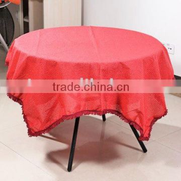 Red Jacquard Vinyl oval table cover with Lace