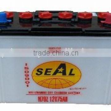 High quality 12V Battery 75AH Dry charged SEAL brand car battery