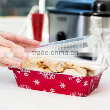 Durable Packaging Rectangular Holiday Foil Bake Pan with Clear Dome Lid