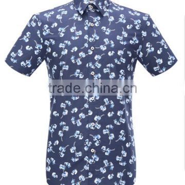 Latest nice floral prining high fashion short sleeves cotton men shirts