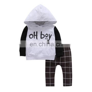 Wholesale Baby Boy Clothes Set Hoodie Contrast Top And Plaid Trousers Color Cotton Autumn Kids Boy Boutique Outfits