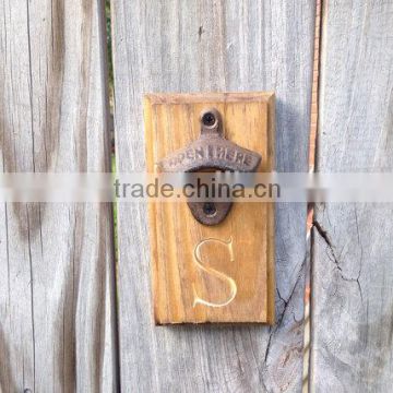Custom rustic hinging personalized wooden bottle opener, wood beer cap opener