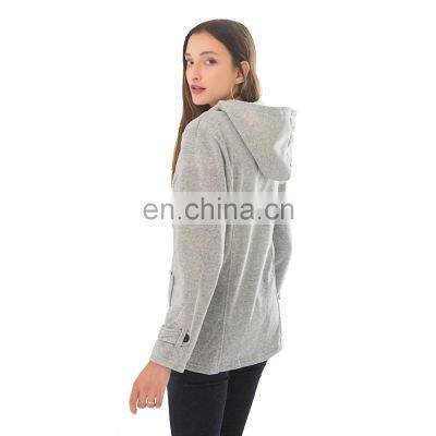 Wholesale custom-made women's Horn button jacket mid-long sleeve casual and comfortable fall winter loose sport jacket jogging j