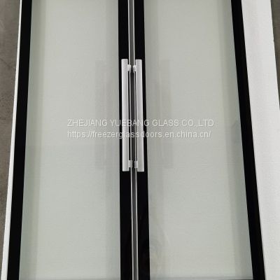 Frameless glass door for display cooler narrow aluminum frame short handle