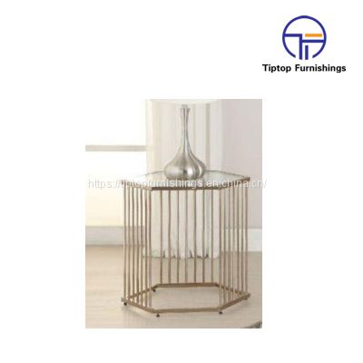 Hot Sale Glass Square End Table with Shiny stainless steel frame