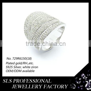 2016 Hot sale!!!SLS Jewelry European style 925 sterling silver white gold plated with white zircon silver ring for ladies