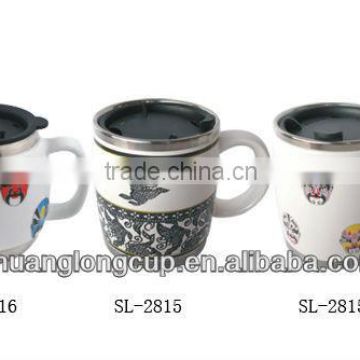 500 ml White double wall custom ceramic travel mug SL-2815