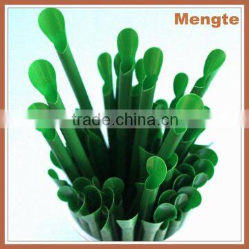 Solid Green Color Low Price Plastic Drinking Spoon Straws