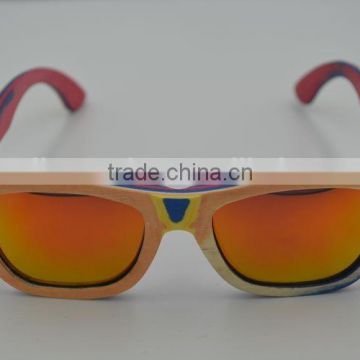 2015 New Hand Made Skateboard Wood Sunglasses Frames Women Men Brand Designer Vintage Cycling Glasses Male Fashion Polarized Len