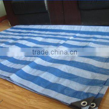 Striped poly tarp in white blue stripe tarpaulin for Southeast Asia market