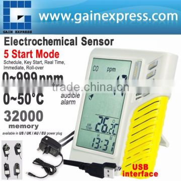 Made in Taiwan /0~999ppm Clock + 32000 points Digital Wall Mount/Desktop Carbon Monoxide CO Sensor Data Logger Monitor