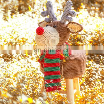 Yarncrafts Funny Decoration Mr. Elk Handwoven Round Kids Wooden Step Stool