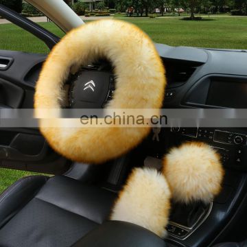 Fluffy Sheepskin Natural Fur Car Winter warm Gear Shift Handle Level Stick Covers Set for Female women