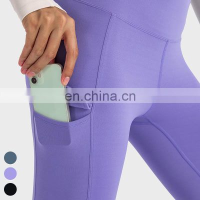 Breathable Womens Legging Custom Sports Tights Workout Gym Fitness Pants Women High Waist Yoga Leggings With Side Pockets