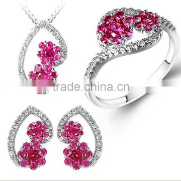Alibaba new product necklace&earring&ring 3pcs rosy 18k gold plated jewelry set