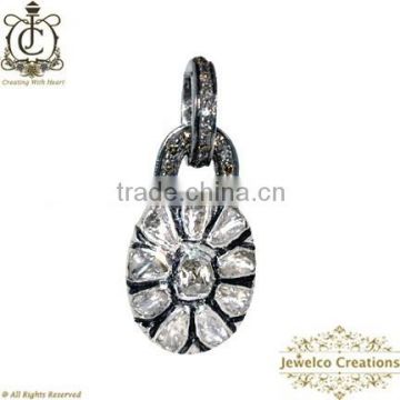 Rose Cut Diamond Studded Lock Pendant Jewelry, 925 Sterling Silver Diamond Designer Jewelry, Diamond Vintage Jewelry Wholesaler