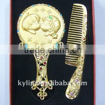 metal comstic mirror with comb set