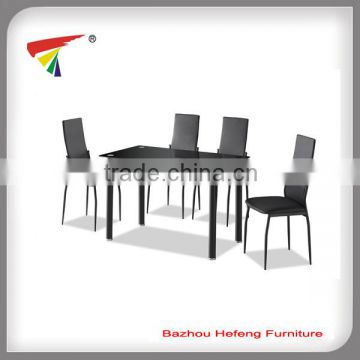 Black Glass Rectangle Dining Table Set and with 4 Faux Leather Chairs Chrome