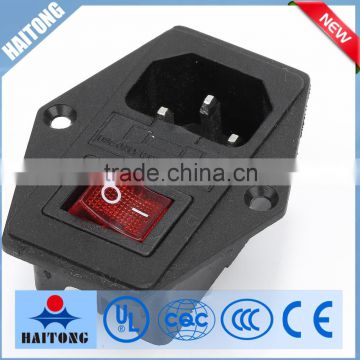 Red LED AC power socket with fuse and ears