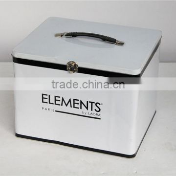 Wholesale Large Rectangular white tin and square tin box with handle and lock packing storage box