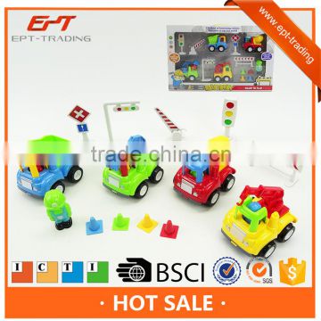 Cartoon friction toy car tow truck construction truck set for kids