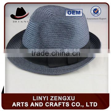 Hot sale black straw fabric beach fedora hat