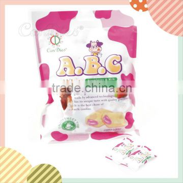 ABC milk candy with sweet strawberry center, sweet ,milk candy