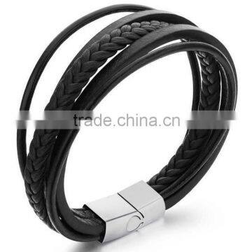 Fashion Jewelry Titanium Steel Leather Bracelet For Men