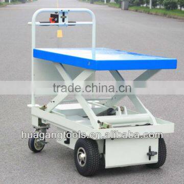 Powered Hand Lift Trolley With One Cylinder&Scissor And Big 4Wheels