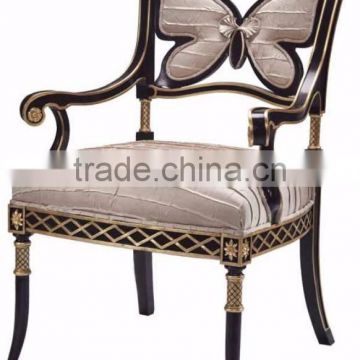 Exquiste Stylish Black and Golden Butterfly Carving Armchair with Elegant Soft Upholstery Fabric BF12-04264b