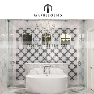 Custom white grey marble wall cladding bathroom mosaic