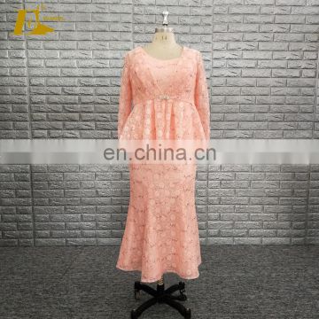 2017 New Coral Color Lace Pattern Fat Mother Of The Bride Dress With Jacket