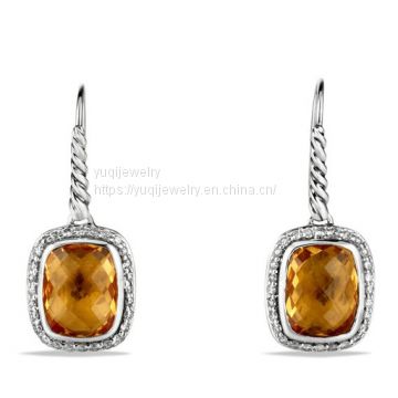 Sterling Silver Jewelry Noblesse Drop Earrings with Citrine(E-048)