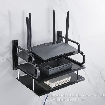 Black small three-layer video set top box shelf router storage bracket wall mounted