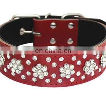 Rhinestone iron flower leather lychee pattern bottom pet collar dog collar